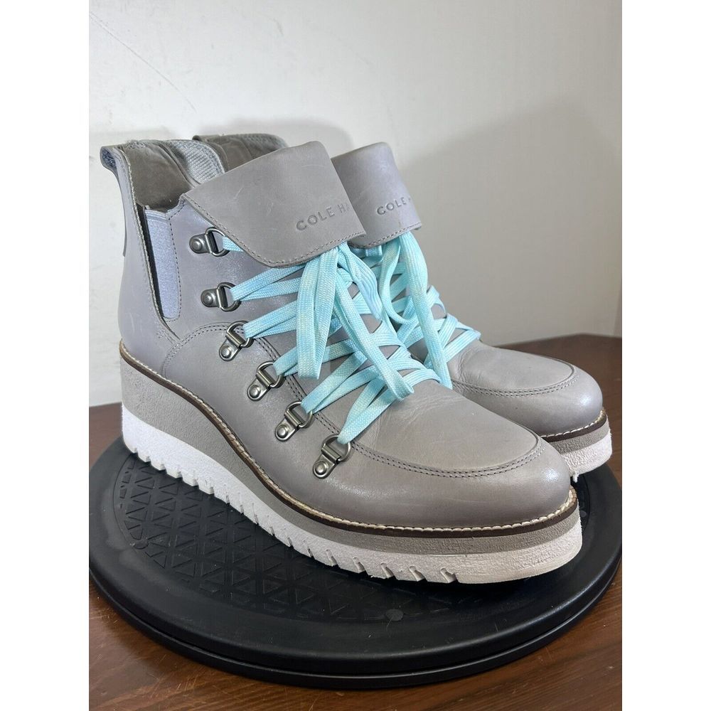 Cole Haan Women's ZeroGrand City Wedge Boot Lace-Up Waterproof - 9.5B Gray‎ Teal